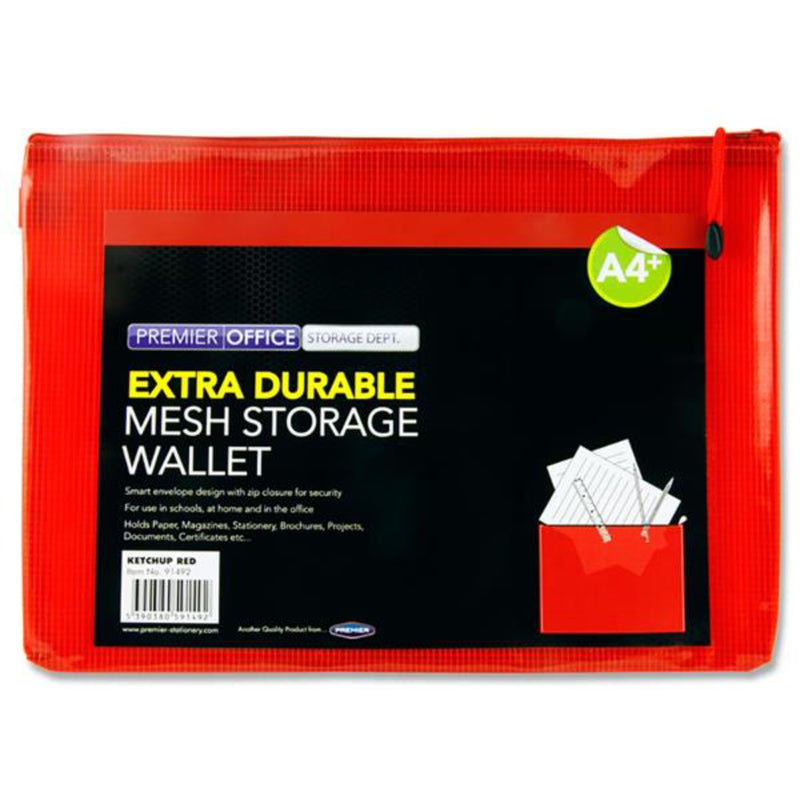 Premto A4+ Extra Durable Mesh Wallet with Zip - Ketchup Red