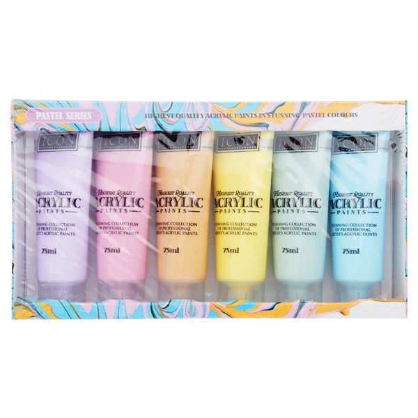 Icon Highest Quality Acrylic Paints - Set of 6x75ml - Pastel