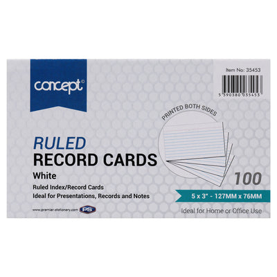Premier Office 5 x 3 Ruled Record Cards - White - Pack of 100