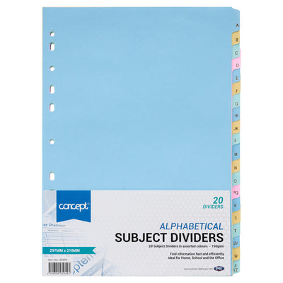 Concept A-Z Alphabetical Subject Dividers - 160 gsm - 20 Tabs
