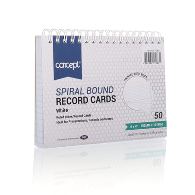 Concept 6x4 Spiral Ruled Index Cards - White - 50 Cards