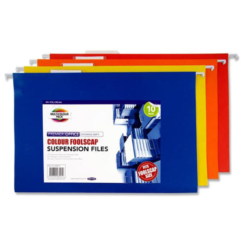 Premier Office Foolscap Suspension Files - Coloured - Pack of 10
