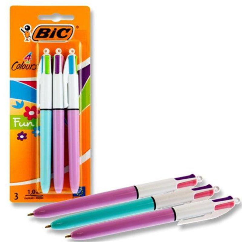 BIC Cristal Ballpoint Pens - 4 Colours - Fun - Pack of 3