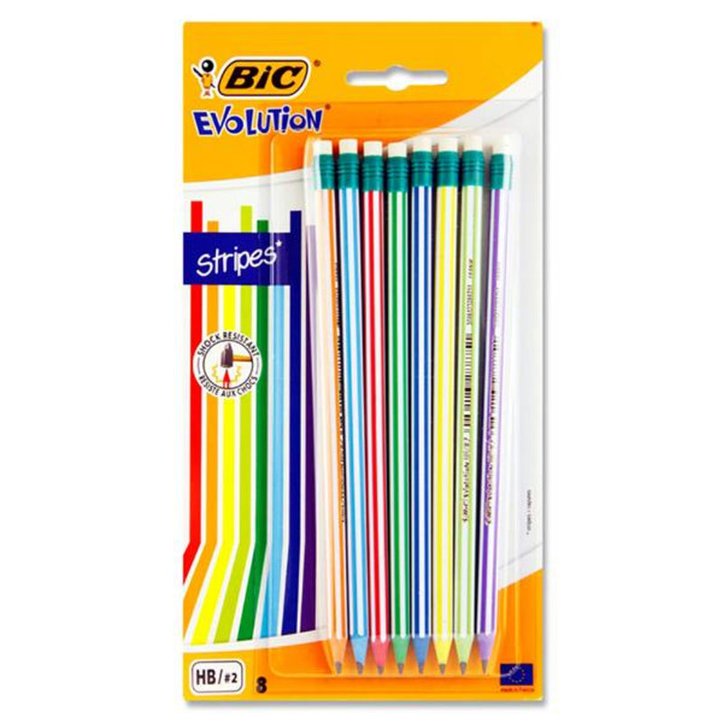 BIC Evolution Shock Resistant HB Pencils with Erasers - Pack of 8