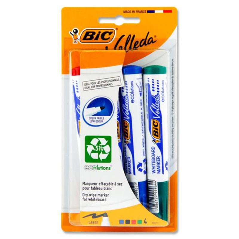 BIC Velleda Dry Wipe Markers for Whiteboards with Bullet Tip - Pack of 4
