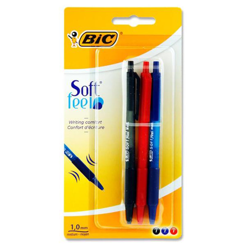 BIC Soft Feel Ballpoint Pens - Blue, Red, Black - Pack of 3