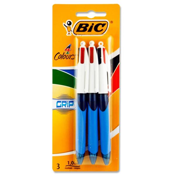 BIC 4 Colour Ballpoint Pen with Grip - Pack of 3