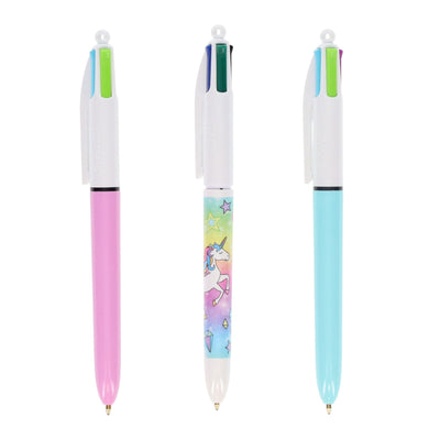 BIC 4 Colour Ballpoint Pens Pastel Unicorn - Pack of 3