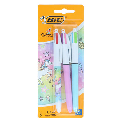 BIC 4 Colour Ballpoint Pens Pastel Unicorn - Pack of 3