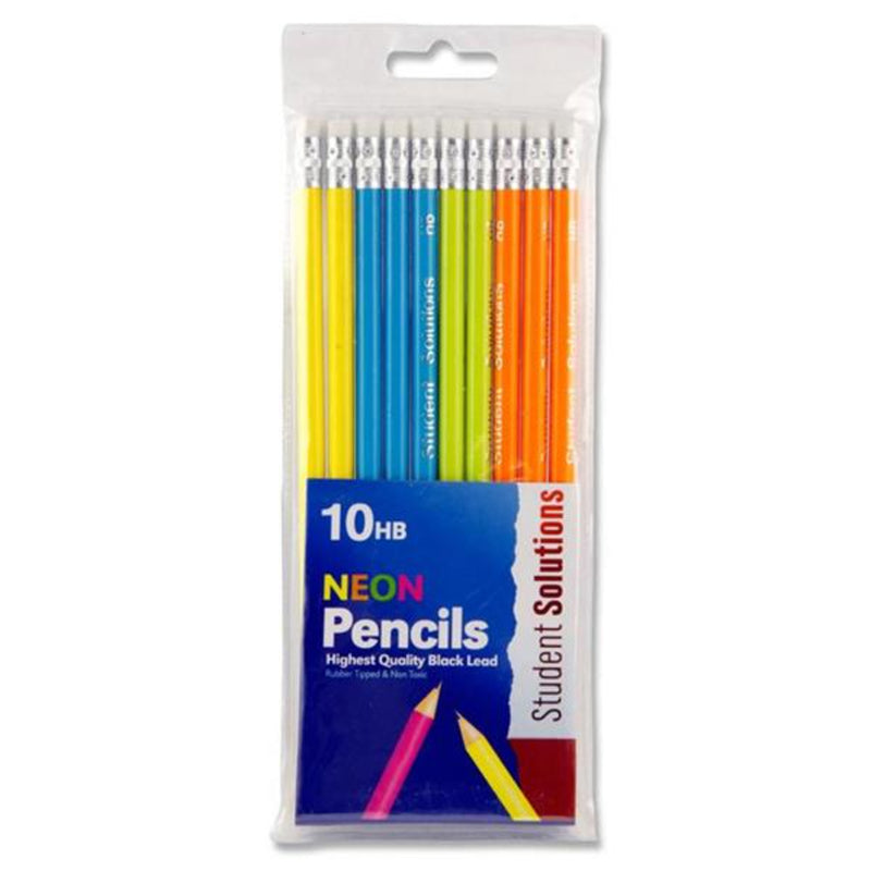 Student Solutions Wallet of 10 HB Eraser Tipped Pencils - Neon