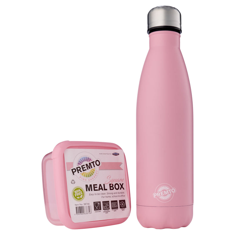Premto Snack Box & Stainless Steel Bottle - Pastel - Pink Sherbet
