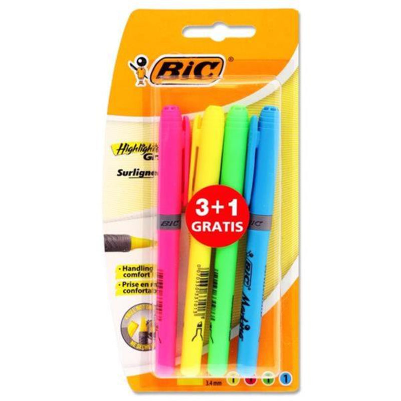 BIC Grip Highlighter Pen - Pack of 3+1