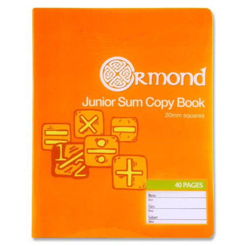 Ormond Squared Paper Durable Cover Junior Sum Copy Book - 20mm Squares - 40 Pages