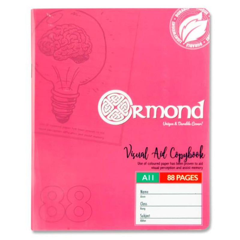 Ormond A11 Visual Aid Durable Cover Tinted Copy Book - 88 Pages - Pink