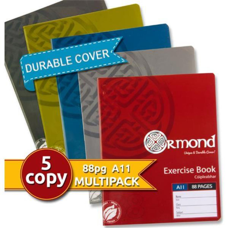Ormond Multipack | A11 Durable Cover Exercise Book - 88 Pages - Bold - Pack of 5