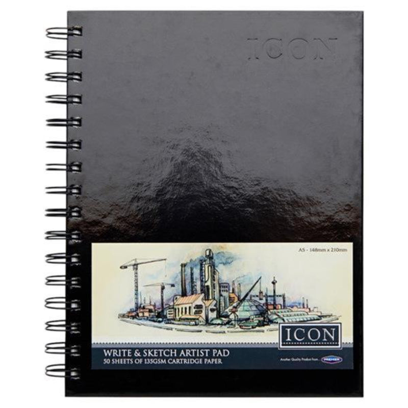 Icon A5 Wiro Hardcover Sketch Pad - 135gsm - 50 Sheets