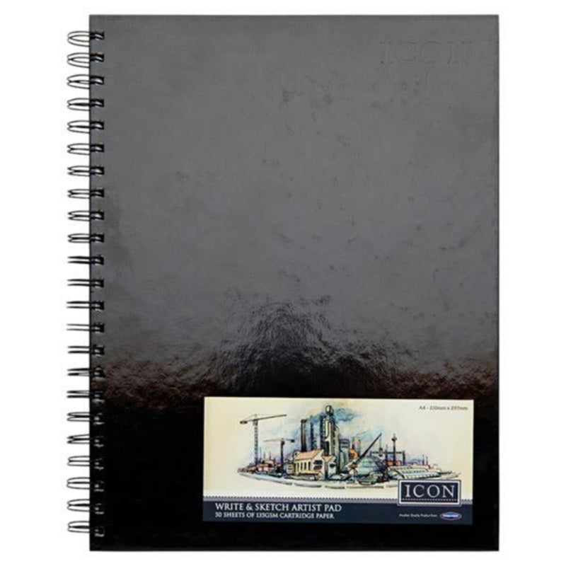 Icon A4 Wiro Hardcover Sketch Pad - 135gsm - 50 Sheets