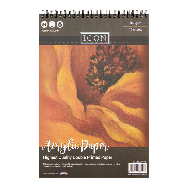 Icon A4 Wiro Acrylic Paint Pad - 360gsm - 12 Sheets