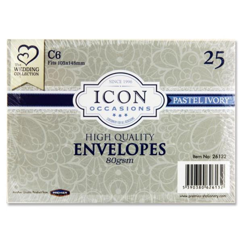 Icon Occasions C6 Envelopes - 100 gsm - Ivory - Pack of 30
