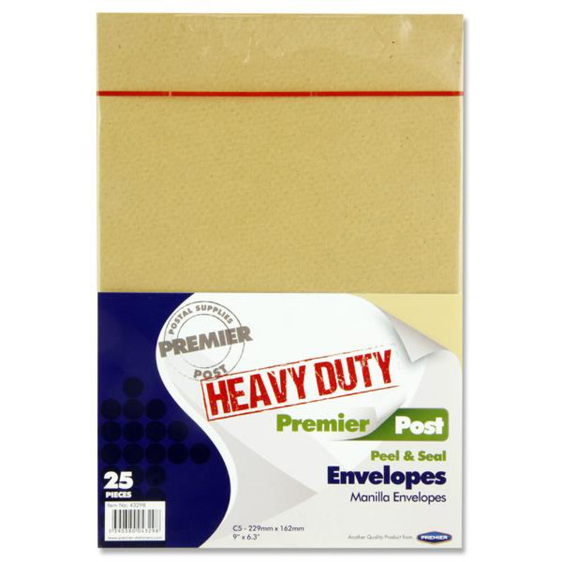 Premail C5 Heavy Duty Peel & Seal Envelopes - 229 x 162mm - Manilla - Pack of 25