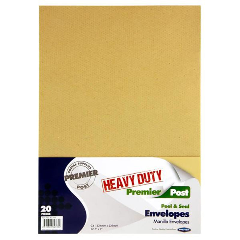 Premail C4 Heavy Duty Peel & Seal Envelopes - 324 x 229mm - Manilla - Pack of 20