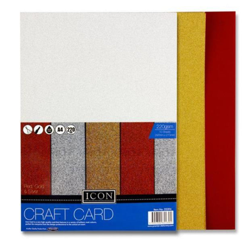 Icon A4 Craft Card - 220gsm - Glitter - Pack of 10