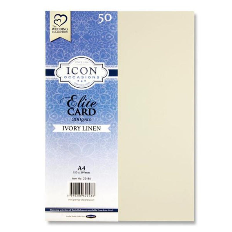 Icon Occasions A4 Linen Card - 300gsm - Ivory- Pack of 50