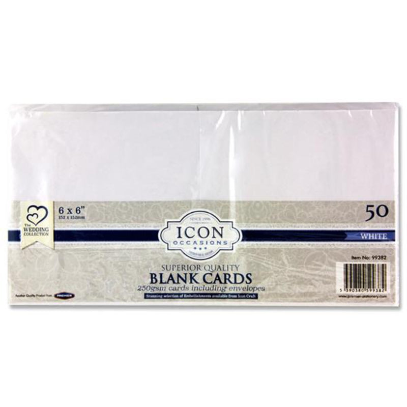 Icon Occasions 6x6 Cards & Envelopes - 250gsm - White - Pack of 50