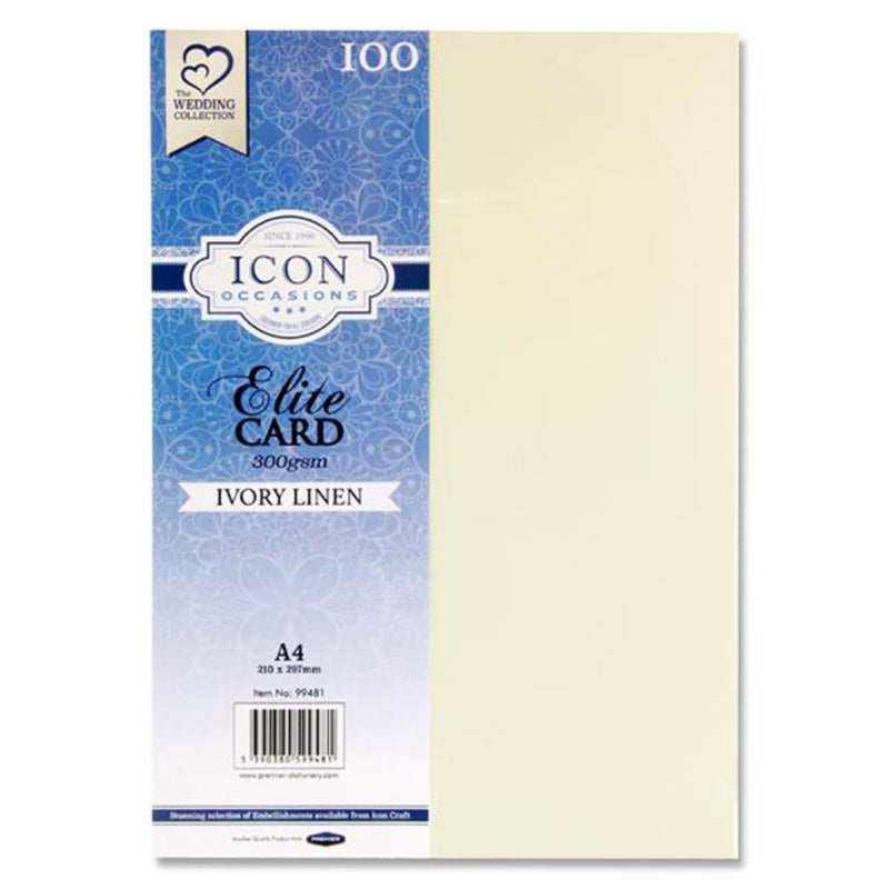 Icon Occasions A4 Linen Card - 300gsm - Ivory - Pack of 100