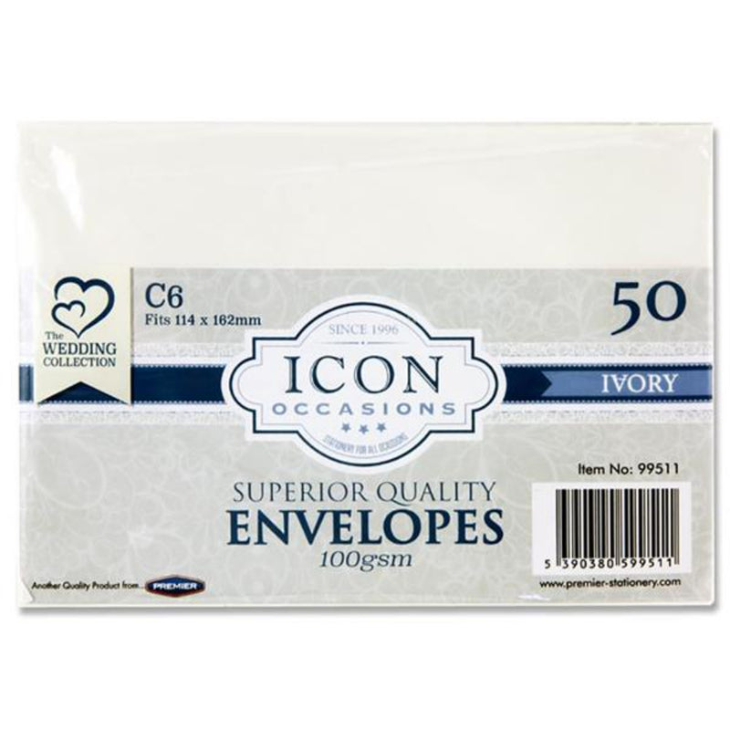 Icon Occasions C6 Envelopes - 100 gsm - Ivory - Pack of 50
