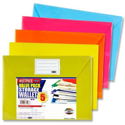 premier-office-multipack-a4-button-document-wallet-multicoloured-pack-of-5|Stationery Superstore UK