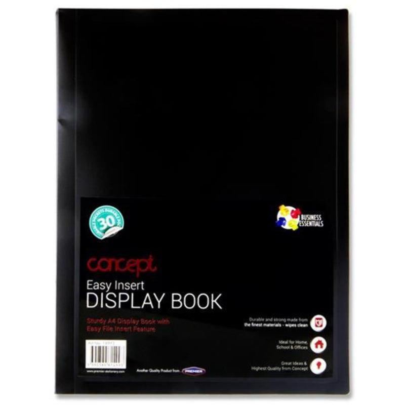 Concept A4 Easy Insert Display Book - Black - 30 Pockets
