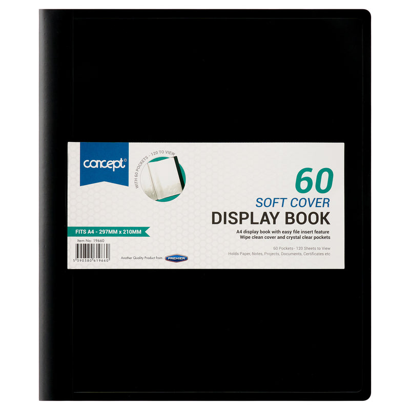 Concept A4 Display Book - Black Soft Cover. - 60 Pockets