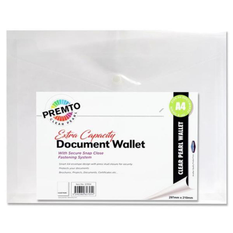 Premto A4 Extra Capacity Document Wallet - Clear Pearl