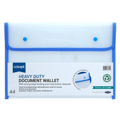 Concept A4 Heavy Duty Button Document Wallet - Blue