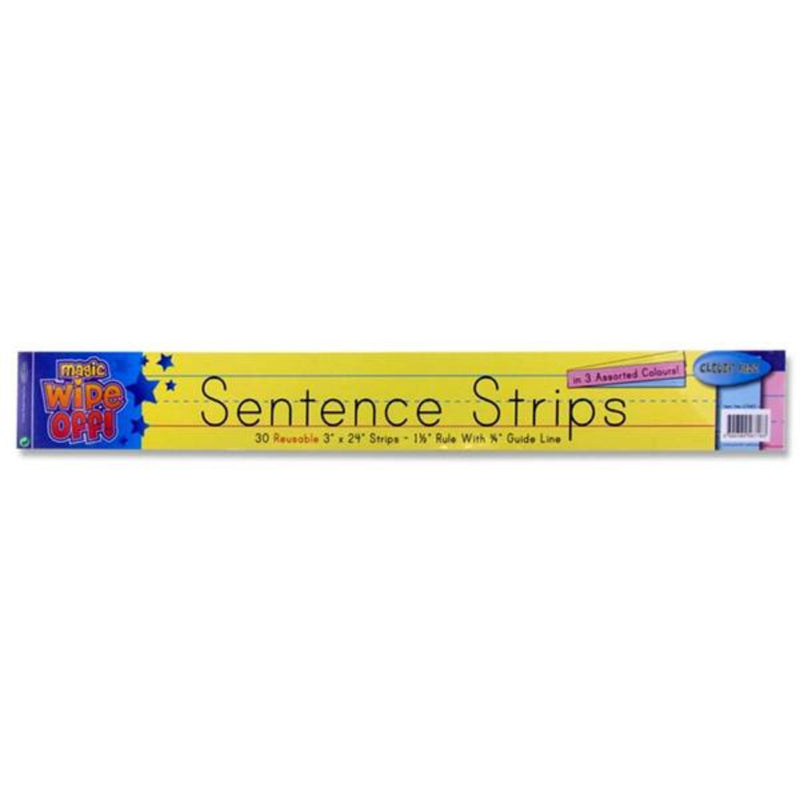 Clever Kidz Wipe-Off Reusable Sentence Strips - 3 x 24 - Coloured - Pack of 30