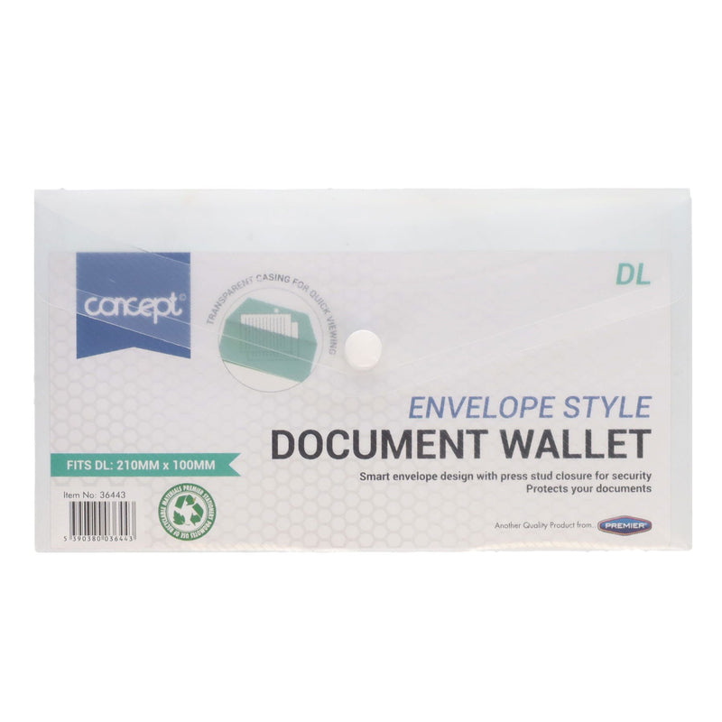 Premier Office DL Envelope-Style Document Wallet with Button - Clear White