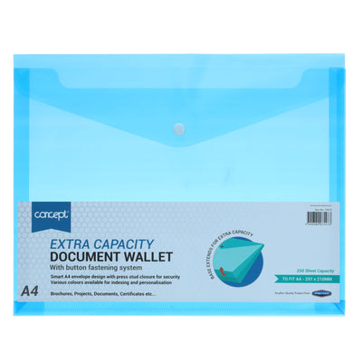 A4 Extra Capacity Document Wallet - Blue