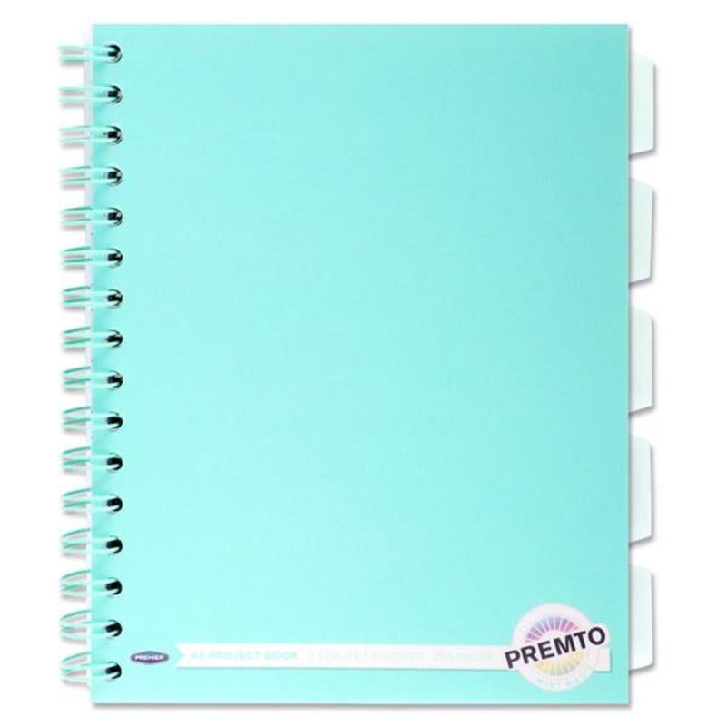 Premto Pastel A5 Wiro Project Book - 5 Subjects - 250 Pages - Mint Magic