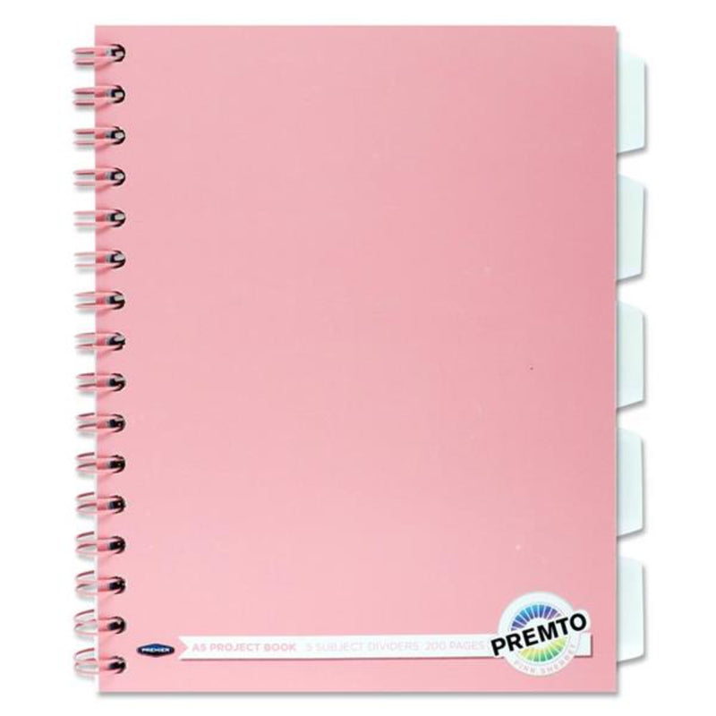 Premto Pastel A5 Wiro Project Book - 5 Subjects - 250 Pages - Pink Sherbet