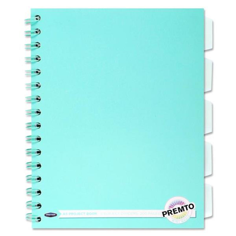 Premto Pastel A5 Wiro Project Book - 5 Subjects - 200 Pages - Mint Magic