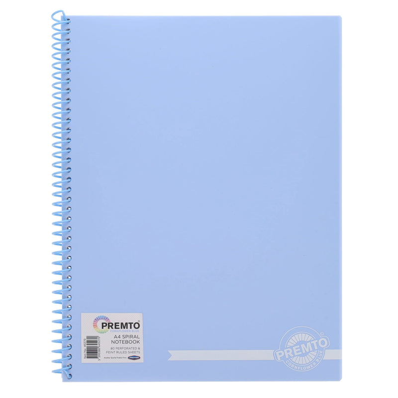 Premto Pastel A4 Spiral Notebook PP - 160 Pages - Cornflower Blue