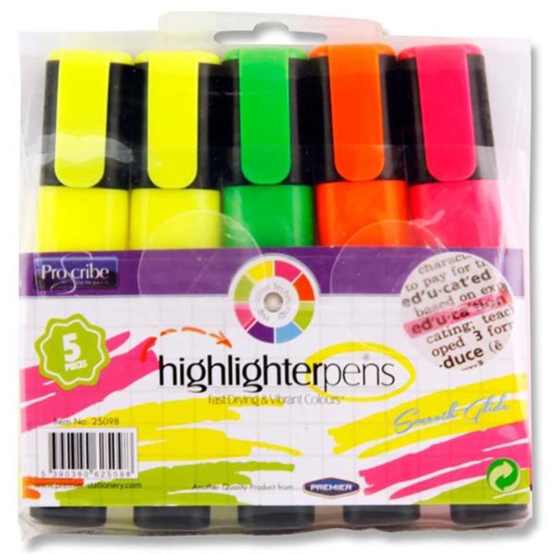 Pro:Scribe Highlighter Pens Pack of 5|Stationery Superstore UK
