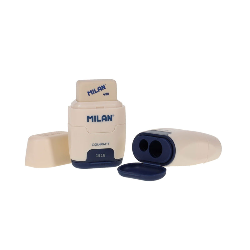 Milan Compact Twin Hole Sharpener & Eraser Matte Finish - Cream