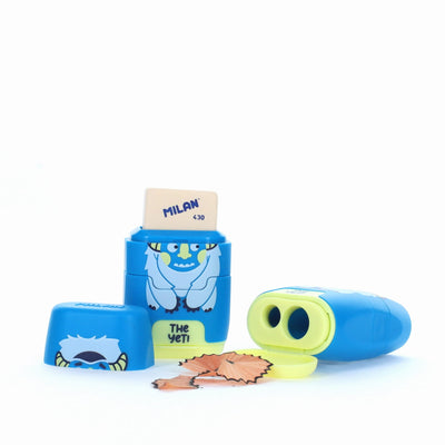 Milan Twin Hole Sharpener and Eraser - Yeti Blue