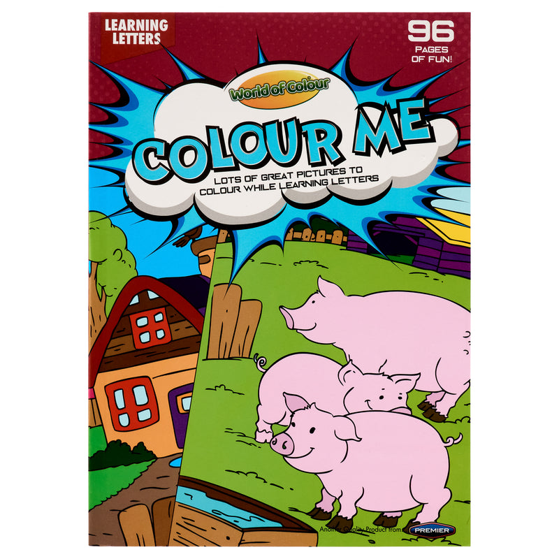 World of Colour A4 Perforated Colour Me Colouring Book - 96 Pages - Learning Letters