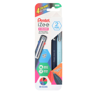 Pentel Izee 1.0mm 4 Colour Retractable Ballpoint Pen Assorted - Pack of 2