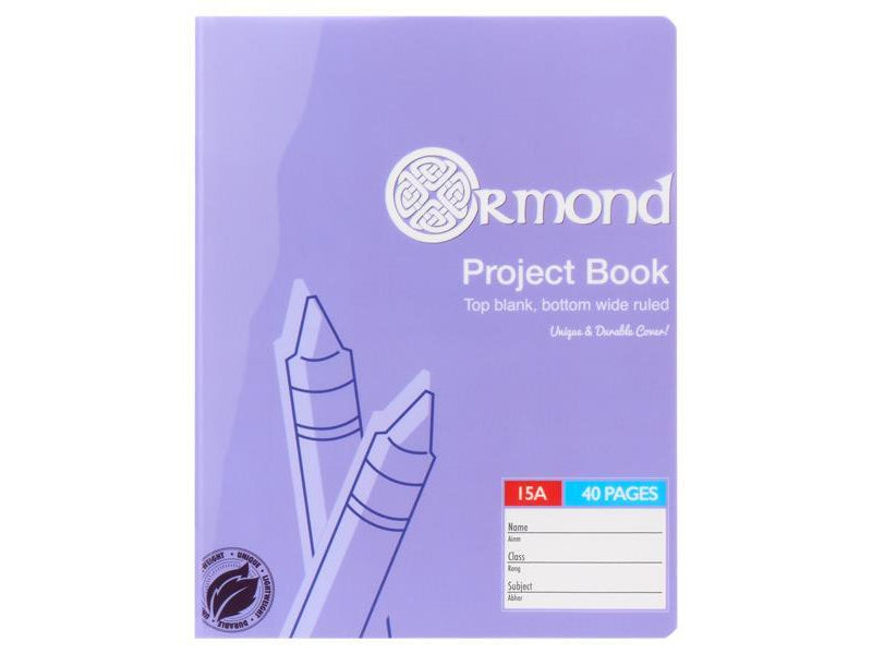 Ormond No.15A Durable Cover Project Book - Ruled - 40 Pages - Purple