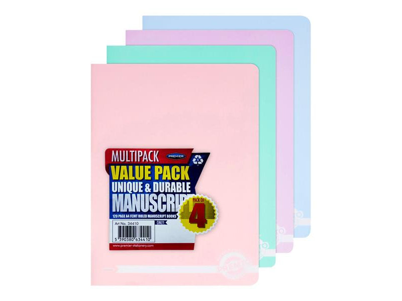 Premto Pastel Multipack | A4 Durable Cover Manuscript Books - 120 Pages - Pack of 4