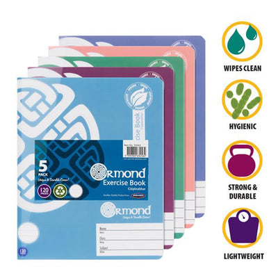 Ormond Multipack | Durable Cover Exercise Book - 120 Pages - Pack of 5